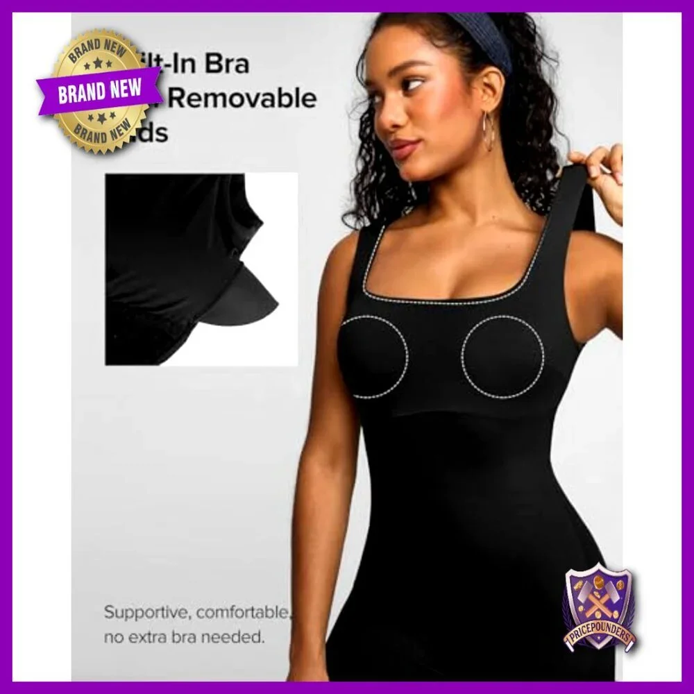 Tummy Control Jumpsuit Built-in Bra Square Neck Sleeveless Shapewear